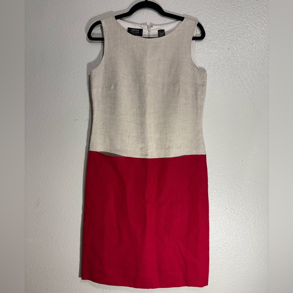 Dana Buchman Ivory/Red Sheath Dress Sleeveless Midi Sz 4